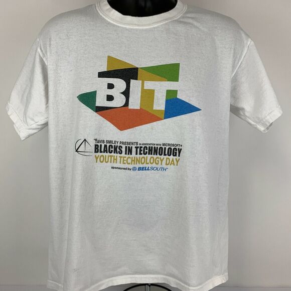 Vintage Y2Ks BIT Blacks In Technology T Shirt Mens L Large Microsoft Tee White - Picture 2 of 7